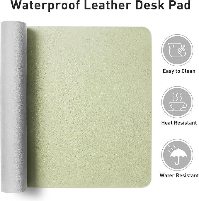 Aothia Leather Desk Pad Protector, Mouse Pad, Office Desk Mat, Non-Slip PU Leather Desk Blotter, Laptop Desk Pad, Waterproof Desk Writing Pad for Office and Home (Grass Green, 36" x 17") - Image 7