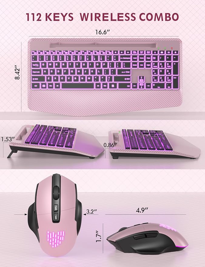 SABLUTE Wireless Keyboard and Mouse Combo, Backlit Scissor Keys, Wrist Rest - Image 7
