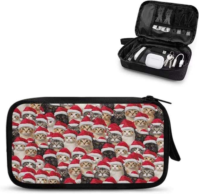Christmas Cat Print Electronics Organizer Travel Case, Water Resistant Cable Organizer Bag for Travel Essentials, Tech Gifts for Men, Storage Bag as Accessories for Phone, Cord by Unknown