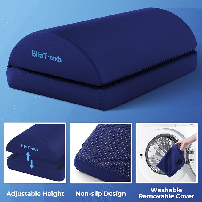 BlissTrends Foot Rest Under Desk, Foot Stool with 2 Adjustable Heights | Comfortable Footrest with Washable Cover for Car,Home and Office to Relieve Back,Lumbar,Knee Pain(X-Large, Blue) - Image 4