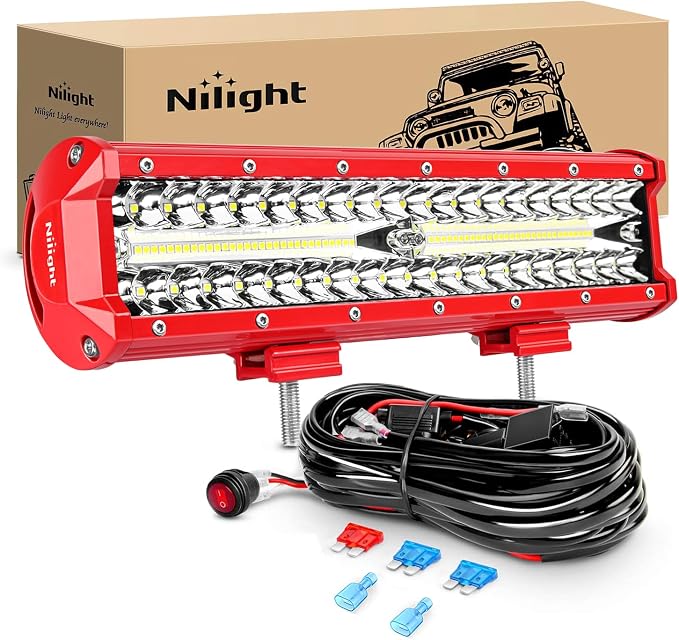 Nilight LED Light Bar 12 Inch with Wiring Kit on Truck SUV UTV, Red Shell by Nilight