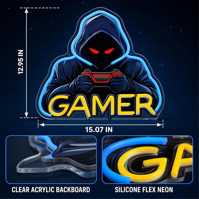 Gamer Neon Sign, UV Printed Gaming LED Neon Light Sign for Gamer Room Decor - Image 4