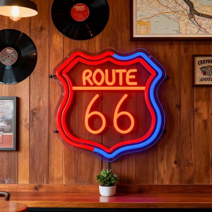 Route 66 Neon Sign, Route 66 Led Neon Light Signs Light up Sign for Wall Decor Home Bedroom Bar Man Cave Party Decorations Birthday Gift Dimmable USB Powered(12.6" × 12.1") - Image 8