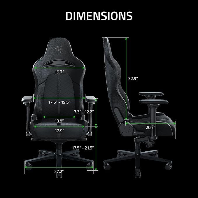 Razer Enki Gaming Chair, Built-in Lumbar Arch, All-Day Comfort, Black | Optimized Cushion Density, Dual-Textured, Eco-Friendly Synthetic Leather, Adjustable 152-degree Recline - Image 3