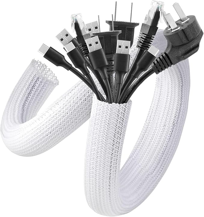 AGPTEK Cable Management Sleeve, 2 Pack 5ft - 1.8 inch Cord Hider, White by AGPTEK