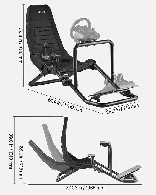 VEVOR Racing Wheel Stand, Heavy-Duty Integrated Simulator Cockpit Steering Stand, Fit Logitech G25,G27,G29,G920,G923, Thrustmaster T300RS,TX F458,T500RS,T3PA-PRO (F1/GT) and CSR Pedals, Black - Image 7