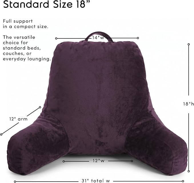 Nestl Reading Pillow for Bed, Back Pillow for Sitting Up in Bed, Purple | 18” Backrest Pillow with Arms, Adjustable Support, Shredded Memory Foam Fill, OEKO-TEX, College Dorm Essentials for Adults - Image 9