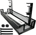 No Drill Under Desk Cable Management Tray with clamp-Premium Wire Tray Cord Organizer – Thin Steel Cable Tray Basket with Charger Holder for Desk–Black Cable Management Box–Easy to Install by BOUNASPACE