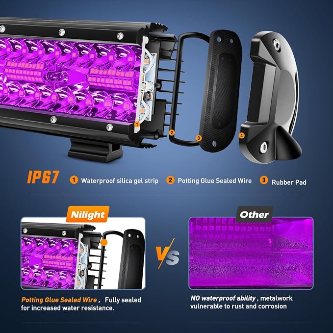 Nilight 12 Inch LED Light Bar 240 W Purple - Image 4
