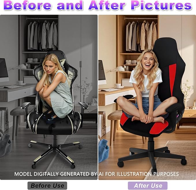 Gaming Chair Covers Only,Stretchable Fit Thick Breathable Mesh | Cat Scratch Proof,Scratch Resistant,Soft,Gaming Chair Seat Cover with 2Pcs Armrest Slipcovers(Black-red,Style 2) - Image 5