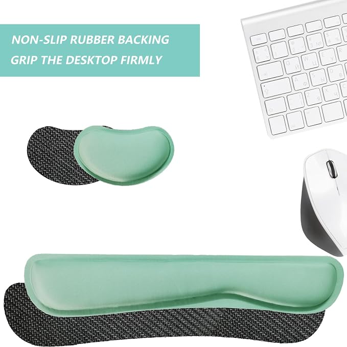 Keyboard Wrist Rest Mouse Wrist Support Set, Memory Foam Wrist Rest Pad for Computer Laptop Keyboard Mouse, Ergonomic Wrist Cushion Support for Typing Pain Relief, Gaming Home Office, Green - Image 4