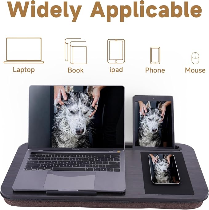 ASIEIT New Laptop Lap Desks for Adults, Fits Up to 17.3" Laptops, Portable Laptop Desk for Bed, Multi-Functional Bed Desk with Mouse Pad, Cushion, Phone Holder & Handle, Lap Stand for Bed, Couch, Car - Image 5