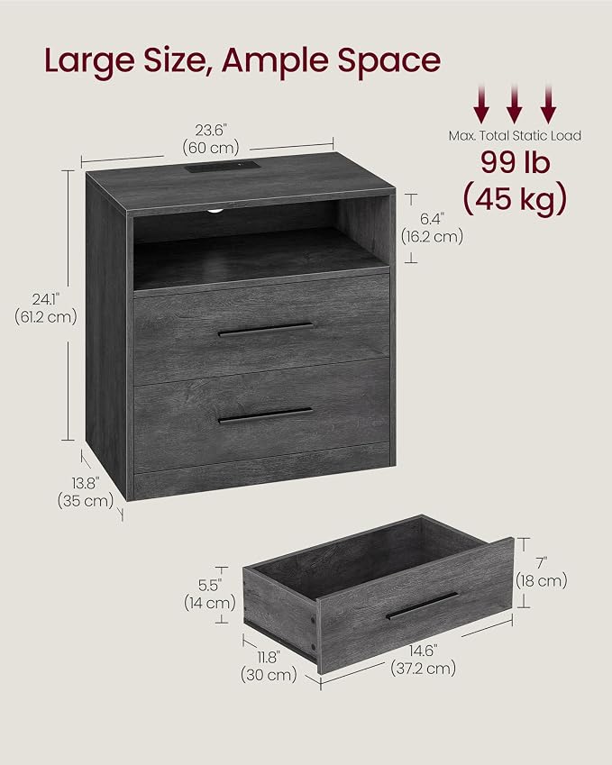 VASAGLE 23.6‑Inch Wide Nightstands, Set of 2, LED Lights, 2 Drawers - Image 2