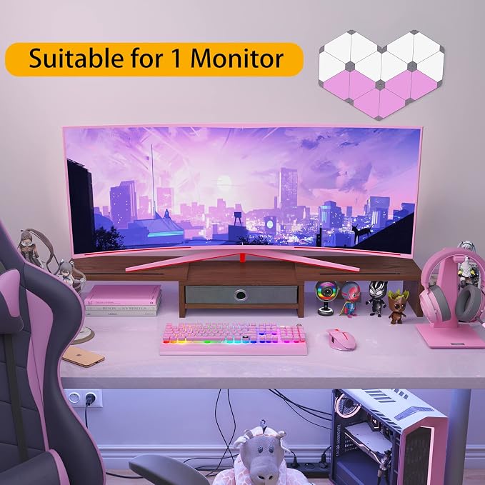 WESTREE Dual Monitor Stand Riser with Drawer - Adjustable Length and Angle, 2 Phone Hold, Desktop Organizer for Computer/Laptop/PC/Printer - Image 4