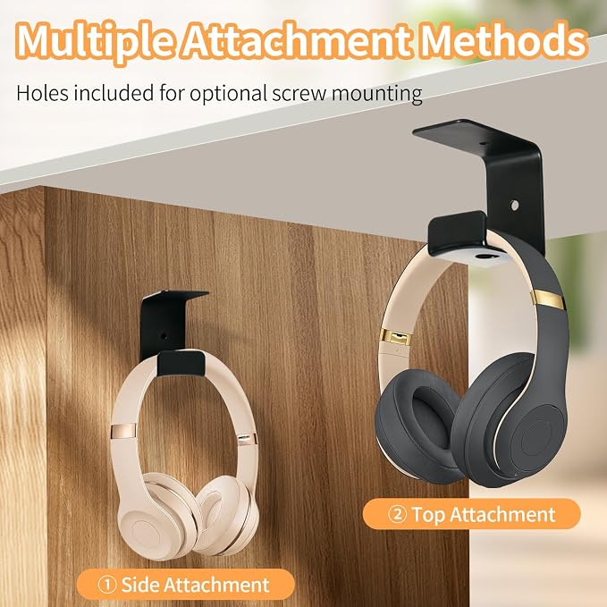 Strong Adhesive Headphone Holder Under Desk, Aluminum Headset Mount Hook with Rubber Pad - 2 Installation Styles for Gaming, Office, Classroom (1 Pack) - Image 3