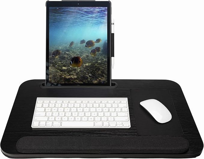Prestige Import Group Portable Lap Desk with Built-in Mouse Pad, Wrist Pad, Tablet Holder, Cushioned Bottom in Black Oak - Fits up to 17" Laptops - Image 5