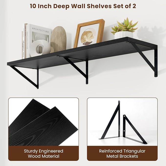 Axeman Deep Floating Shelves, 40'' x 10'' Black Wall Shelves Set of 2 - Image 5