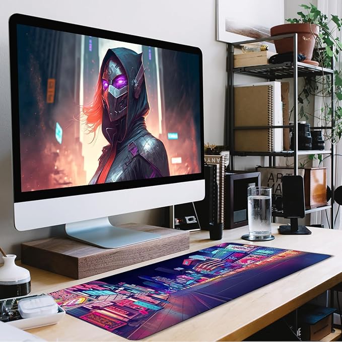 Japanese City Big Desk Mat Large Office Desk Pad | Home Office Gaming Work 35.4x15.7 inch Big Computer Mousepad Waterproof Non-Slip Rubber Mice Pads Stitched Edges - Image 7