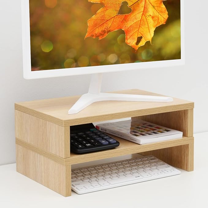 TEAMIX Wood Monitor Stand Riser-2 Packs, Maple | Holds 80Lbs, Stacked/Separate Adjustable Use, 2 Tier Adjustable, Fits laptop, TV, PC. For Home Office, Gaming - Image 9