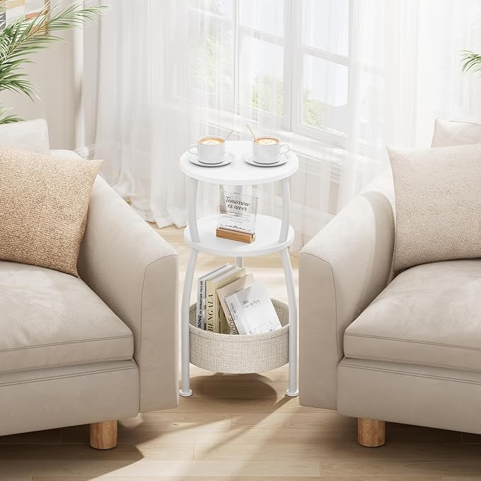 Small Round Side Table for Living Room with Storage Basket, 11.81in - Image 4