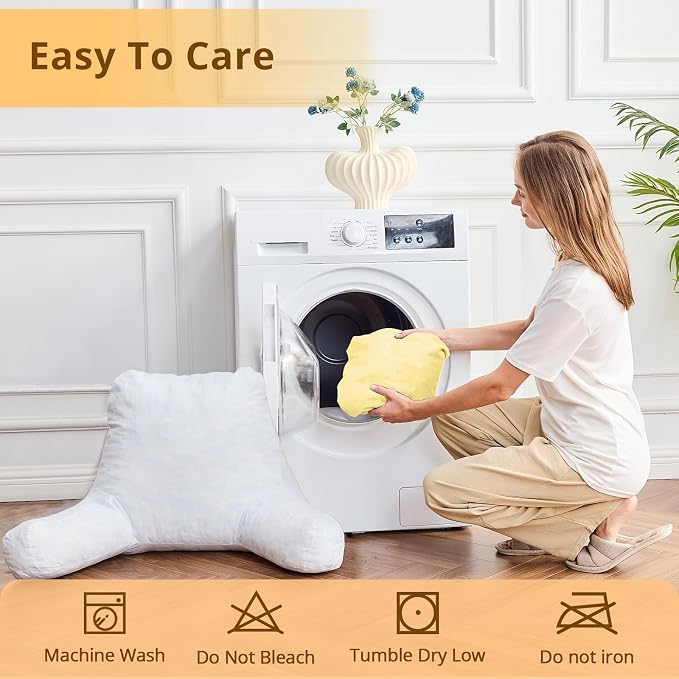 Sasttie Reading Pillow for Bed, Back Pillow for Sitting Up, Light Yellow - Image 8