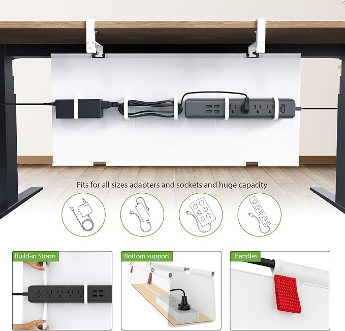 KEEGH No Drill Fabric Under Desk Cable Management Tray 28 in, White - Image 3