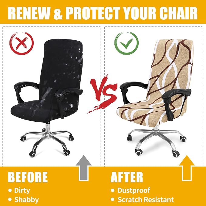 Smiry Stretch Printed Office Computer Desk Chair Covers, Khaki and White | Universal Desk Rotating Chair Slipcovers Removable Washable, Soft Fit Anti-Dust Spandex Protector Cover with Zipper - Image 7