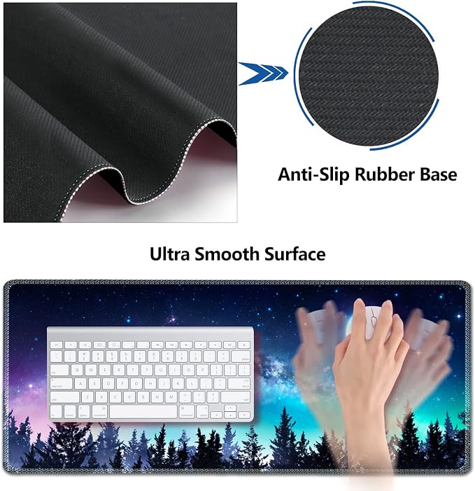 AIMSA Large Gaming Mouse Pad Set, Keyboard Wrist Rest Support + Extended Mouse Pad + Mouse Wrist Cushion + Coaster, Ergonomic Memory Foam Multifunctional Desk Mat 35x15.7inch (Forest Moon Sky) - Image 5