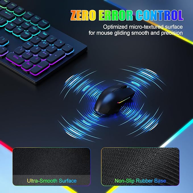 Wireless Charging RGB Mouse Pad with Phone Stand, Large Gaming Desk Mat | Dual wireless charging, foldable phone holder and RGB lighting create an organized gaming or home office desk setup. - Image 5