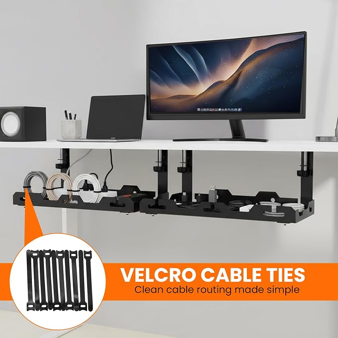 17'' Super Sturdy Cable Tray Under Desk Cord Organizer Standing Desk Cable Management System Large Power Strip Holder Cord Basket With Clamp for Wire Management Rack Office, Home, No Drill & Damage - Image 6