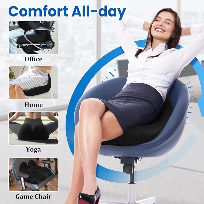 CushZone Extra Large Seat Cushion, Sciatica Support for Office Chair, Black | Ergonomic Office Chair Cushion for Hip & Tailbone Pain Relief, Memory Foam Cushion for Car, Long Trip, Desk Chair, Lab - Image 5