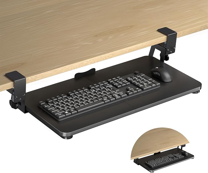 XINLEI Keyboard Tray Under Desk Large C-Clamp 25.6” (30” Including Clamps) x 11.8” Slide-Out Platform Computer Drawer Pull Out Keyboard & Mouse Tray Black DSF4 by XINLEI