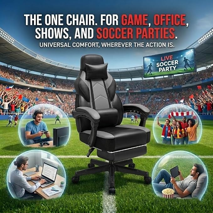 Gaming Chair for Adult, Computer Chair with Footrest Video Game Chair Big and Tall Gaming Chair with Massage Lumbar Support, Adjustable Height and 360° Swivel Seat(Grey) - Image 8