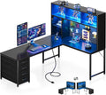 AODK 63" L Shaped Desk for Gaming and Working，Black | PC Desk with Hutch, Pegboard & Shelves, 4 Drawers, Integrated LED Light Strip & Power Outlets, Reversible by AODK
