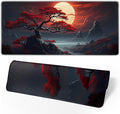 Darkness Red Moon Desk Mat Japanese Mouse Pad, Large Japanese Desk Mat, XL Anime Gaming Keyboard Mat, Non-Slip Rubber Base, Big Extended Desk Protector for Home Office, 31.5”x11.8” by Brecoy