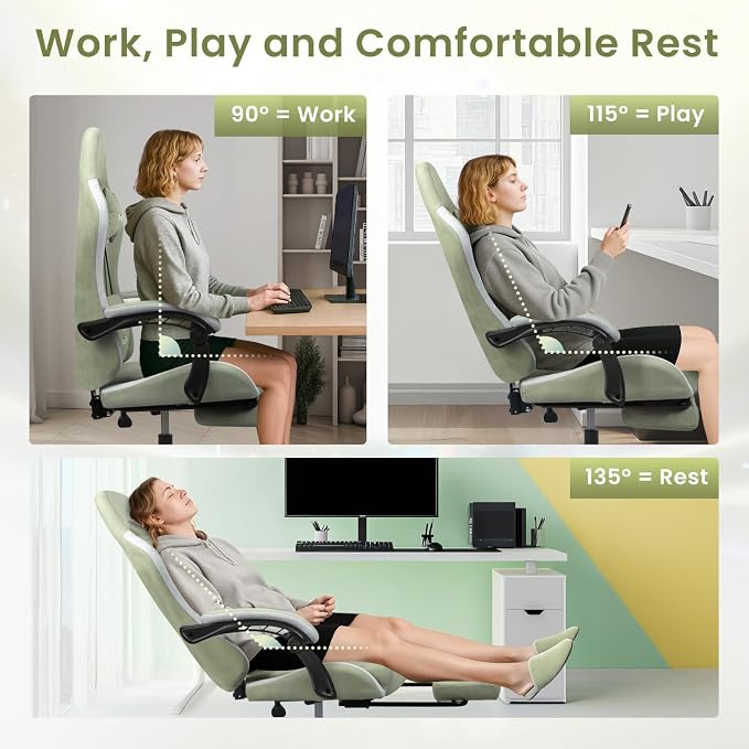 N-GEN GAMING Gaming Chair, Reclining Backrest, Footrest, Fabric, Green | Ergonomic Design with Reclining Backrest, Linkage Armrests and High-Density Foam, Comfy Seating for Computer or Home Office - Image 6