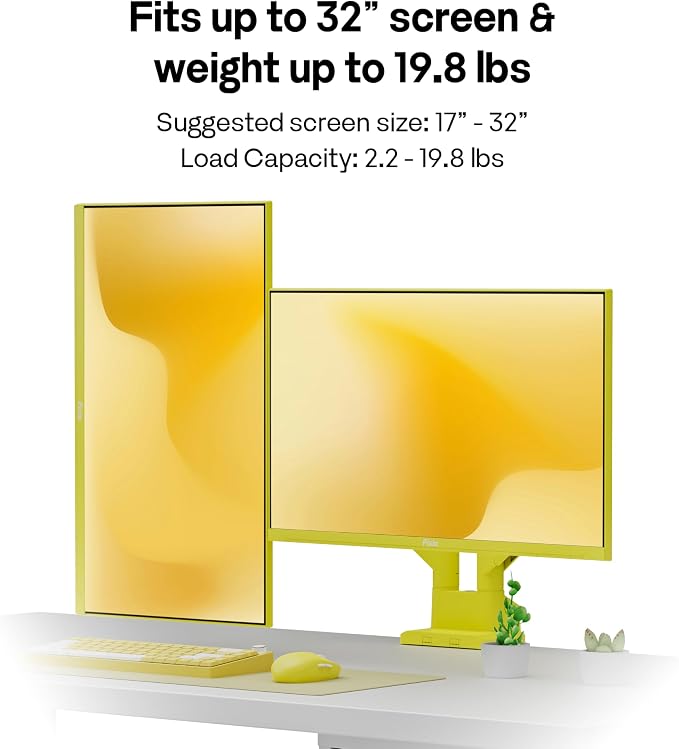 Pixio PS1D Wave Yellow Dual Monitor Arm Stand Desk Mount - Fits up to 32 inches Monitors and up to 19.8lbs. VESA Compatibility and Integrated Cable Management - Image 2