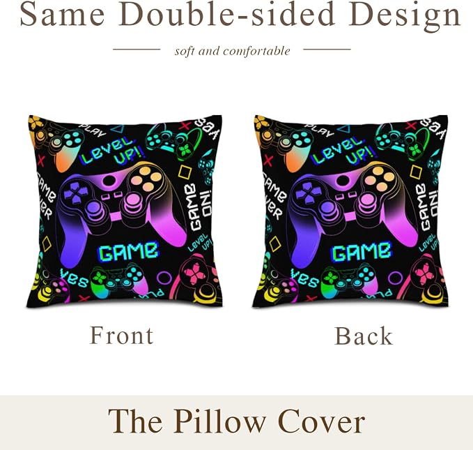 Gaming Throw Pillow Covers, Gamer Pillow Cases - 18"x18" Set of 2, Boy Gaming Room Decor - Image 4