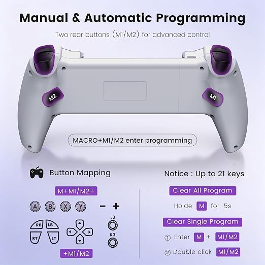 NinjaPlusOX Mobile Gaming Controller for iPhone/Android/Switch 2/Switch/OLED, Wireless Phone Controller with Hall Effect Joysticks/Hall Triggers, 8 Color RGB Lighting, Turbo, Macros -White - Image 8