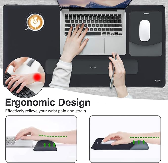 MOSISO Keyboard Mouse Pad Set, Large Gaming Mouse Pad&Keyboard Wrist Rest | Rectangular Mousepad with Wrist Rest&Coaster, Ergonomic Non-Slip&Easy Typing Pad with Curved Silicone Lining, Slate Gray - Image 3