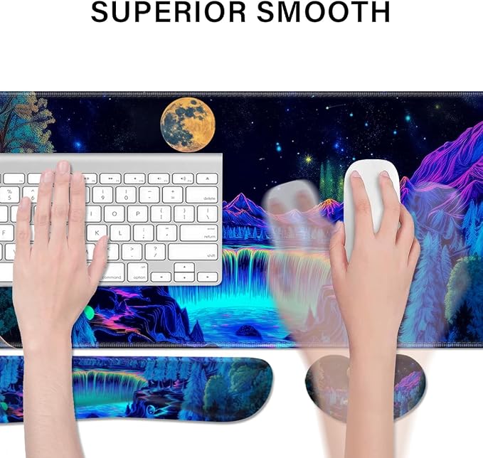 Desk Pad and Keyboard Wrist Rest, Large Mouse Pad + Keyboard Pad+Mouse Wrist Support, Non-Slip Desk Mat Protector for Office, Home 31.5×11.8 Inches Waterfall - Image 2
