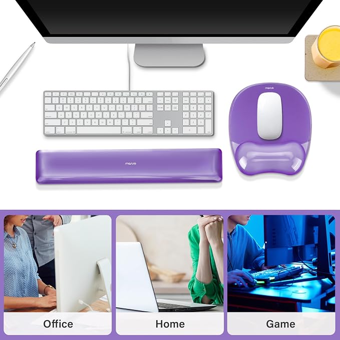 MOSISO Cooling Gel Wrist Rest Support for Mouse Pad&Keyboard Set, Purple - Image 9