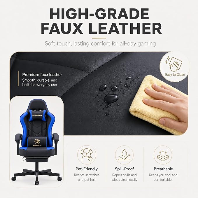Office Desk Computer Gaming Chair for Adults, Ergonomic High Back Gamer Chair with Massage and Pocket Spring Cushion, Swivel Comfy Video Game Chairs with Footrest and Lumbar Support (Black Blue) - Image 8