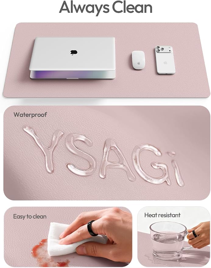 YSAGi Leather Desk Pad Protector, Office Desk Mat, Large Mouse Pad, Non-Slip PU Leather Desk Blotter, Laptop Desk Pad, Waterproof Desk Writing Pad for Office and Home(Grayish Lavender, 47" x 17") - Image 7