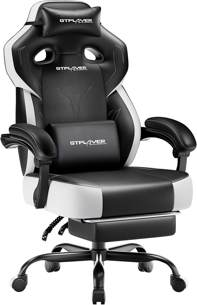 GTPLAYER Big & Tall Gaming Chair, Wide Seat with Footrest, Jet Black | Ergonomic High Back Computer Desk Chair for Adults, Comfort Padded Seat with Lumbar Support Armrests Recliner for Office/Home by GTPLAYER
