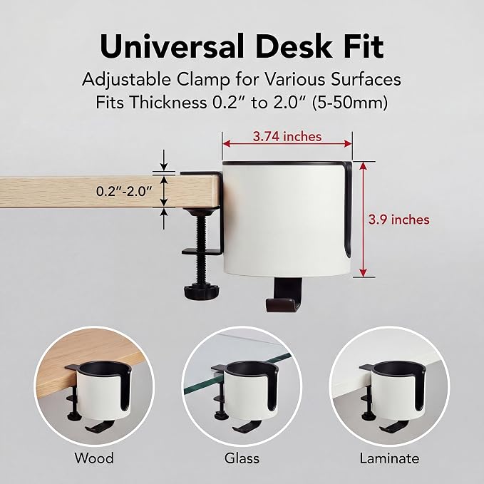 GUNKING Luxury 2-in-1 Anti-Spill Cup Holder with Headphone Hanger (White) - Image 9