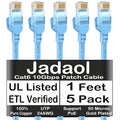 Jadaol [UL Listed Cat 6 Ethernet Cable 1 ft 5Pack 10Gbps 24AWG PoE++, Blue by Jadaol