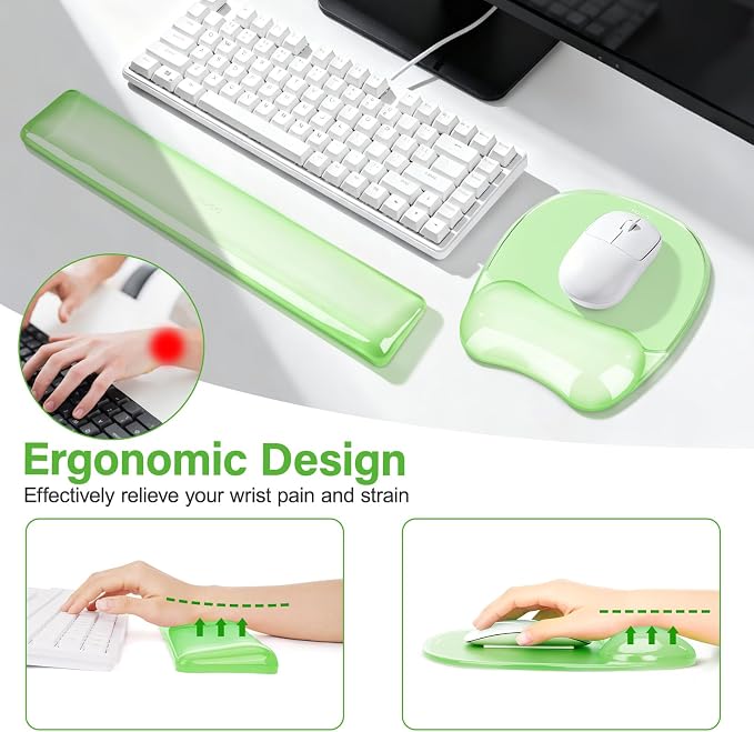 MOSISO Cooling Gel Wrist Rest Support for Mouse Pad&Keyboard Set, Green - Image 3