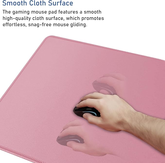 Large Mouse Pad with Stitched Edges, Durable Non-Slip Natural Rubber Base, Waterproof Computer Keyboard Pad Mat for Esports Pros/Gamer/Desktop/Office/Home - Pink - Image 5