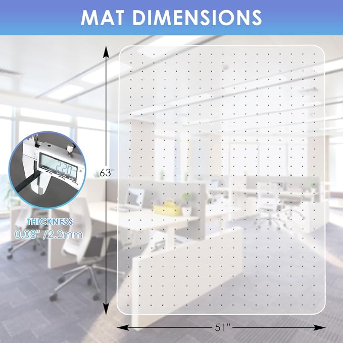 Vicwe Office Chair Mat for Carpeted Floors, 63"X51" Chair Mats with Studs | Large Carpet Protector Floor Mats for Low and No Pile Carpet, Easy Glide Computer Desk Chair Mat for Home & Office, Clear - Image 7